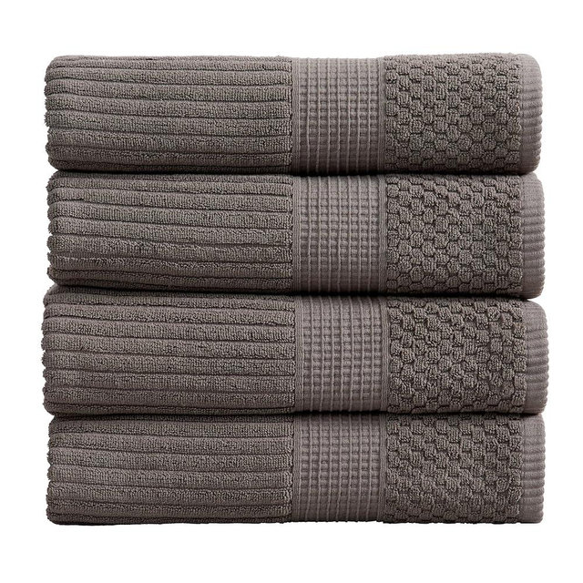 Springtree Home 100% Cotton Bath Towel Set of 4 | Super Soft & Absorbent with Quick-Dry Fibers | 4 Bath Towels |Textured and Durable Cotton | Krista Collection (Charcoal)