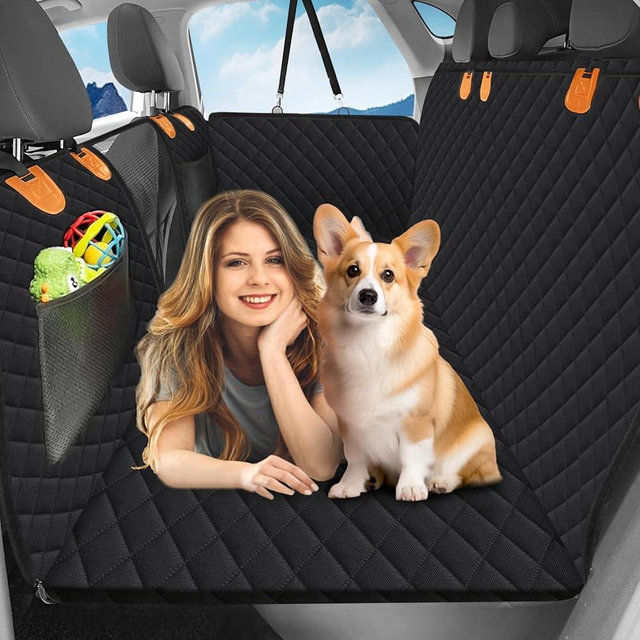 Back Seat Extender for Dogs with Removable Load Bearing Plates Supports 350 lbs, Dog Car Seat Cover for Back Seat with Mesh Window, Dog Hammock for Car Compact SUV Mid-Size SUV Small Truck
