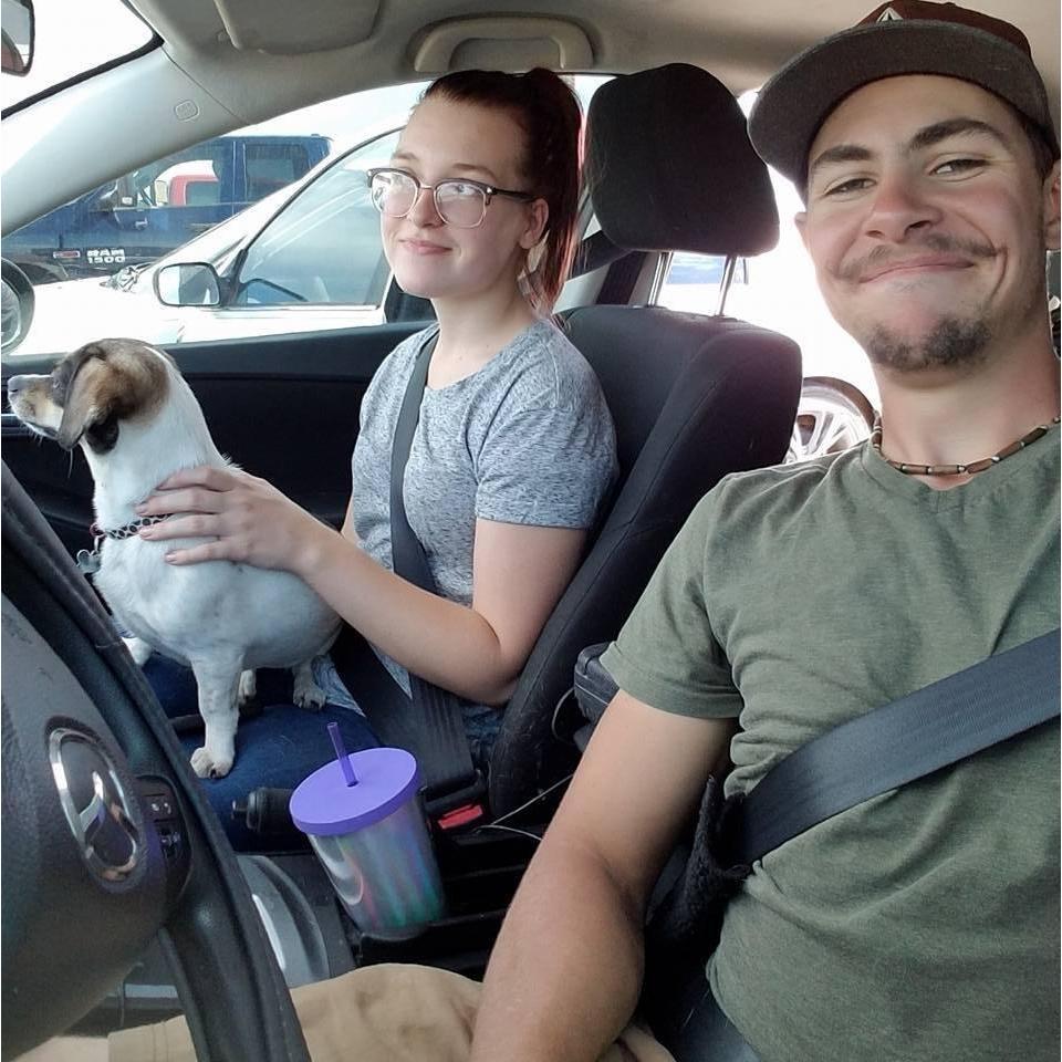 A fun picture of us on our way home after one of Bayley's work adventures
