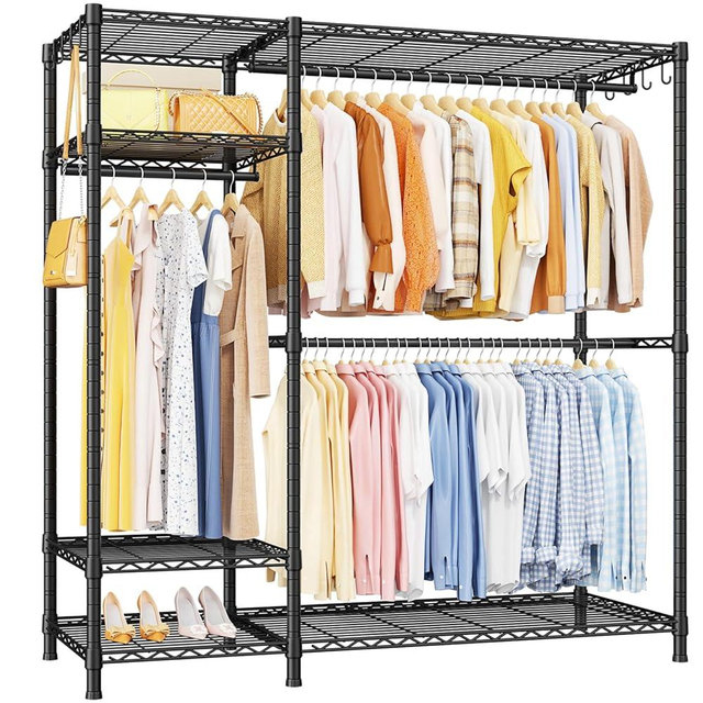 Ulif F7 Garment Rack, Heavy Duty Clothes Rack, Clothing Racks for Hanging Clothes, 6-Tiers Freestanding Portable Closet Storage Rack 58'' W × 14.6'' D × 76.6'' H, Max Load 800 Lbs, Black