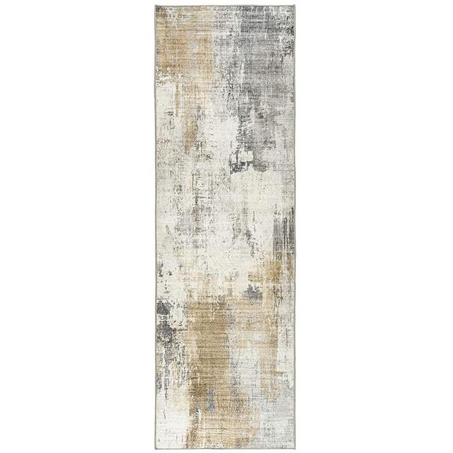 ReaLife Machine Washable Rug - Stain Resistant, Non-Shed - Eco-Friendly, Non-Slip, Family & Pet Friendly - Made from Premium Recycled Fibers - Abstract Modern - Beige, Gray, Ivory, 2'6" x 8'