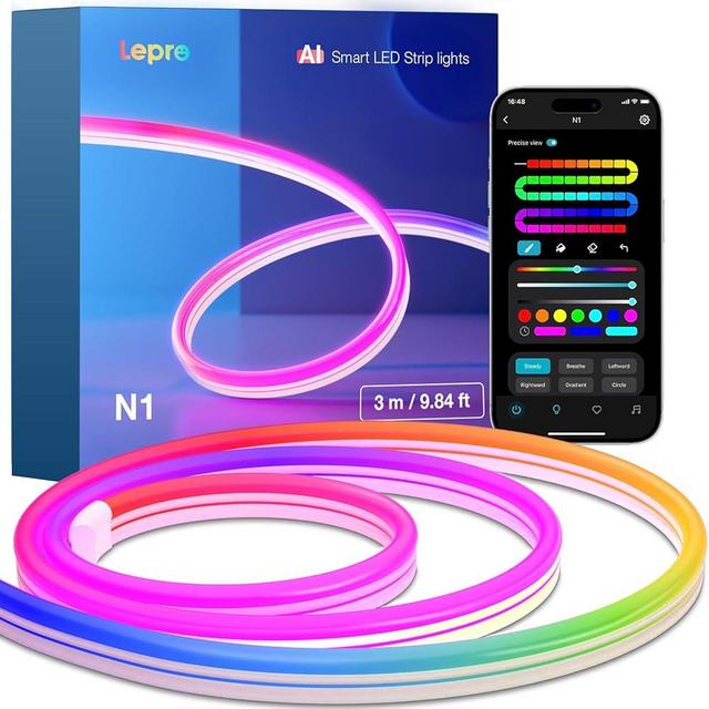 Lepro N1 AI Smart RGB Rope Lights for Christmas Decorations, LLM AI Generated Lighting, LightBeats Music Sync, Color Segment DIY, Voice Control Via App, 9.84ft Wi-Fi & Bluetooth LED Strip Lights