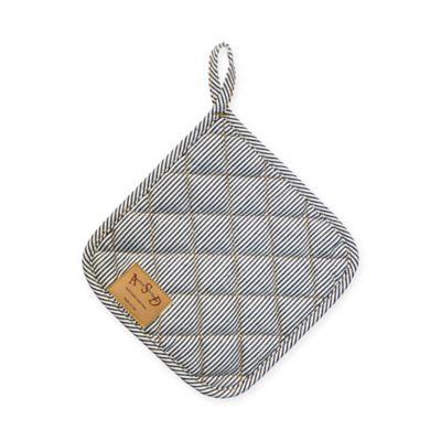 Railroad Stripe Denim Cotton Pot Holder in Grey