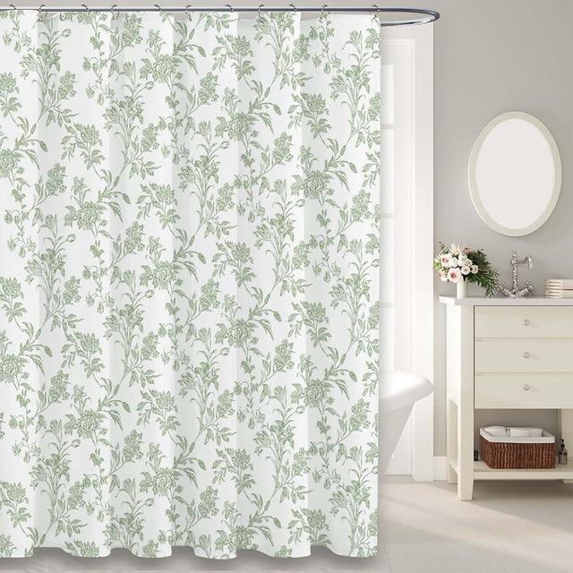 Sage Green Shower Curtain Floral Cotton Cottagecore Shower Curtain for Bathroom 72" W x 72" L