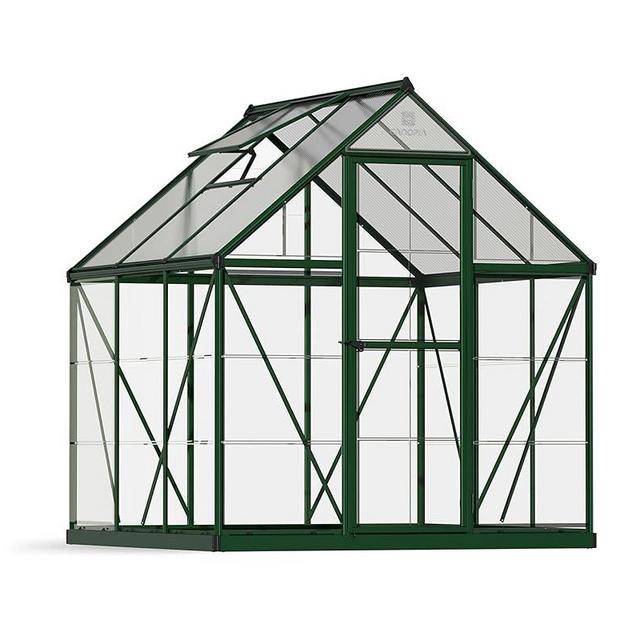 Palram Canopia Greenhouse Kit 6' x 6' Hobby Walk-In Polycarbonate Heavy Duty Aluminum Frame Lockable Door and Vent Hybrid (Forest Green)