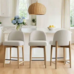 Modern Upholstered Counter Stools with Solid Wood Frame (Set of 3)