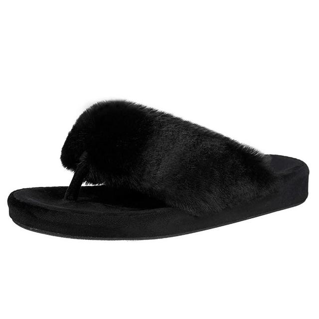Memory Foam Flip Flop Slippers for Women Arch Support Faux Fur Orthopedic Thong Slippers