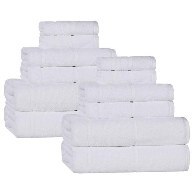 Smart Twist Cotton Medium Weight Solid Thick Border 12 Piece Towel Set, White - Blue Nile Mills