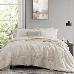 MaiRêve King Comforter Set Beige, Crinkle Textured Design Boho Bedding Set 7 Pieces Bed in A Bag, All Season Geometric Comforter Set with Sheets, Pillowcases & Shams