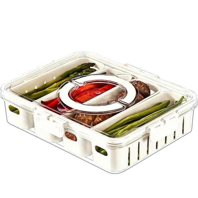 shopwithgreen Storage Containers for Fridge with Lid and Handle, Portable Food Box Container with 4 Removable Colanders, Fresh Produce Saver for Fruit, Vegetable, Refrigerator, Kitchen, Home, Picnic