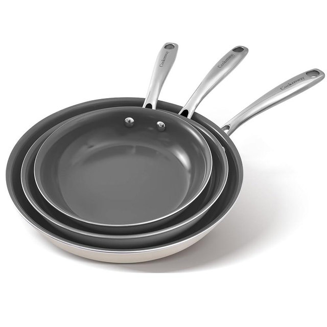 Cookware Set Nonstick Frying Pans, 8,9.5,11 inches Ceramic Non Stick Skillets, Egg Fry Pans for Cooking,PTFE,PFOA,PFAs Free,Oven&Dishwasher Safe,Ash Grey