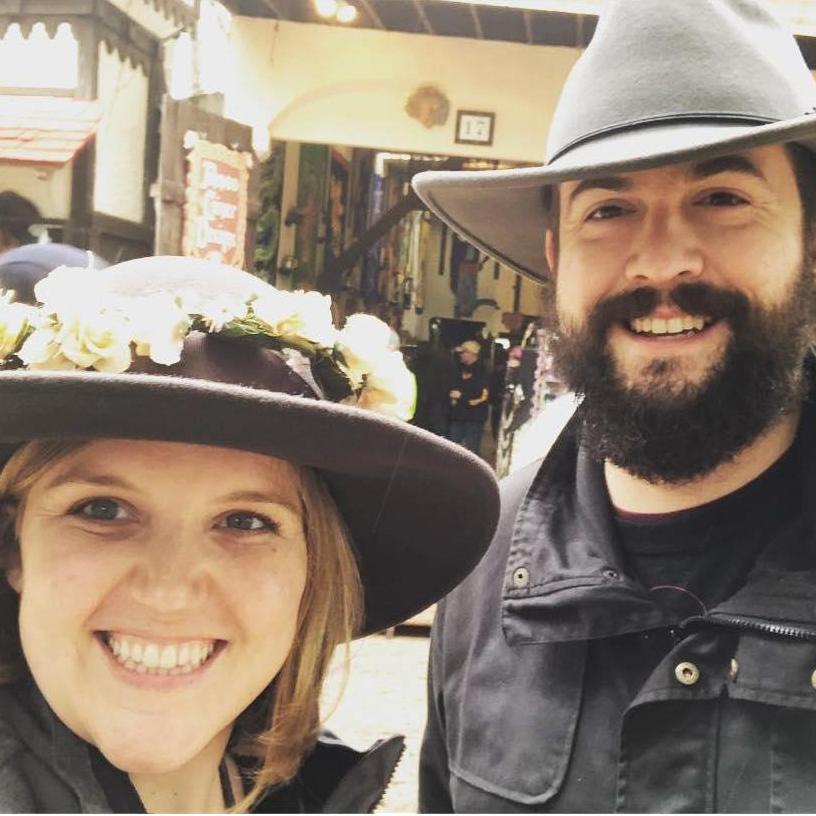 Enjoying our new hats at the Renaissance Festival in 2018.
