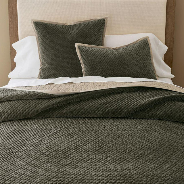 Cross Stitch Velvet Quilt & Shams, King/Cal. King, Loden