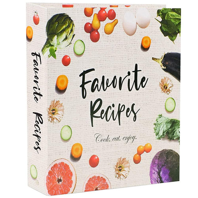 Recipe Binder, 3 Ring Full Page Organizer Kit 8.5x11 in. Book Binder with 16 Dividers & 32 Labels & 50 Plastic Sleeves. DIY Family Cookbook for Favorite Printed & Write in Recipes (Vegetable)