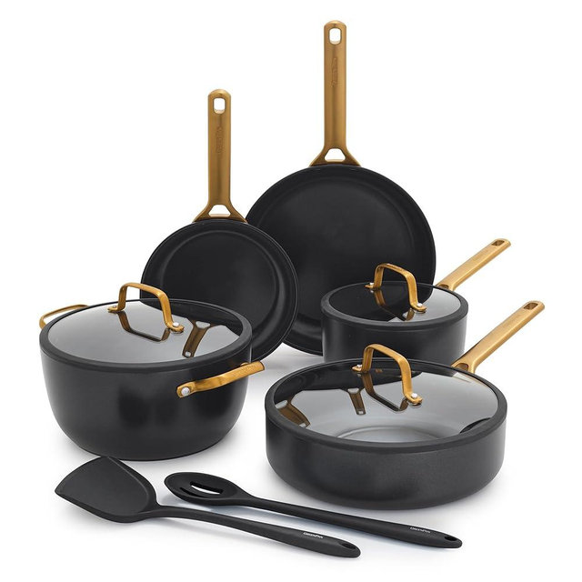 GreenPan Nonstick Reserve Pro 10 Piece Cookware Set, NSF Certified Ceramic, Hard Anodized PFAS-Free Pots & Pans Set with Lids, Stainless Steel Handles, Oven & Dishwasher Safe, Black