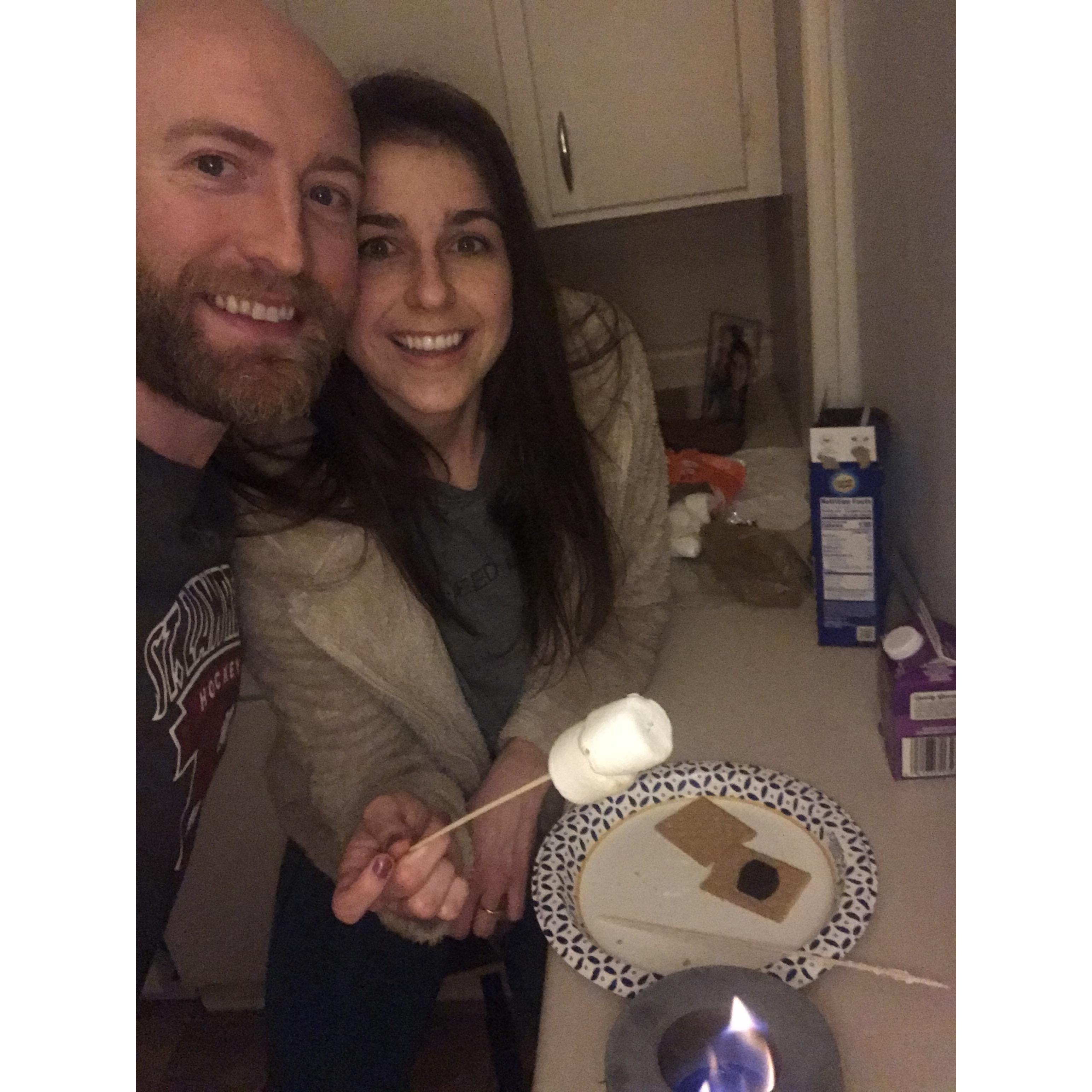 Making S'mores at home in January 2021!