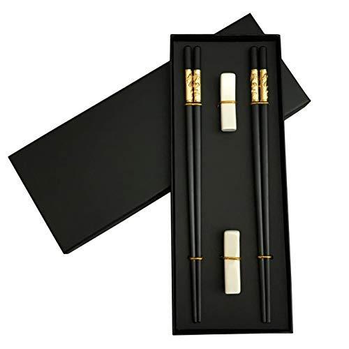YOUDA Chopsticks Reusable Chinese Style Dragon Chopsticks with Holder Chinese Gift Set Chopsticks Set Dishwasher-Safe (2 Pairs)