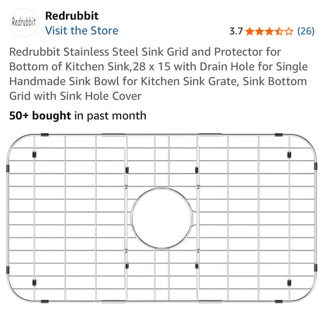 Redrubbit Stainless Steel Sink Grid and Protector for Bottom of Kitchen Sink,28 x 15 with Drain Hole for Single Handmade Sink Bowl for Kitchen Sink Grate, Sink Bottom Grid with Sink Hole Cover