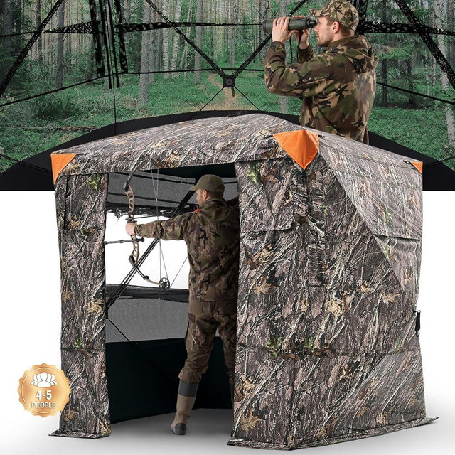 VEVOR Hunting Blind，See Through Ground Blinds with Carrying Bag, 360 Degree Portable Camouflage Tent，Durable Concealed Shelter with Silent Side Door and Window, for Turkey and Deer