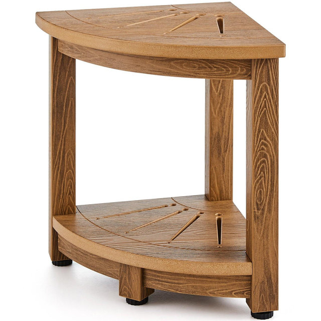Corner Shower Bench Seat for Inside Shower 16.5 Inch Stool with Storage Shelf 350 lbs Water Resistant Faux Wood Grain with Drainage Holes