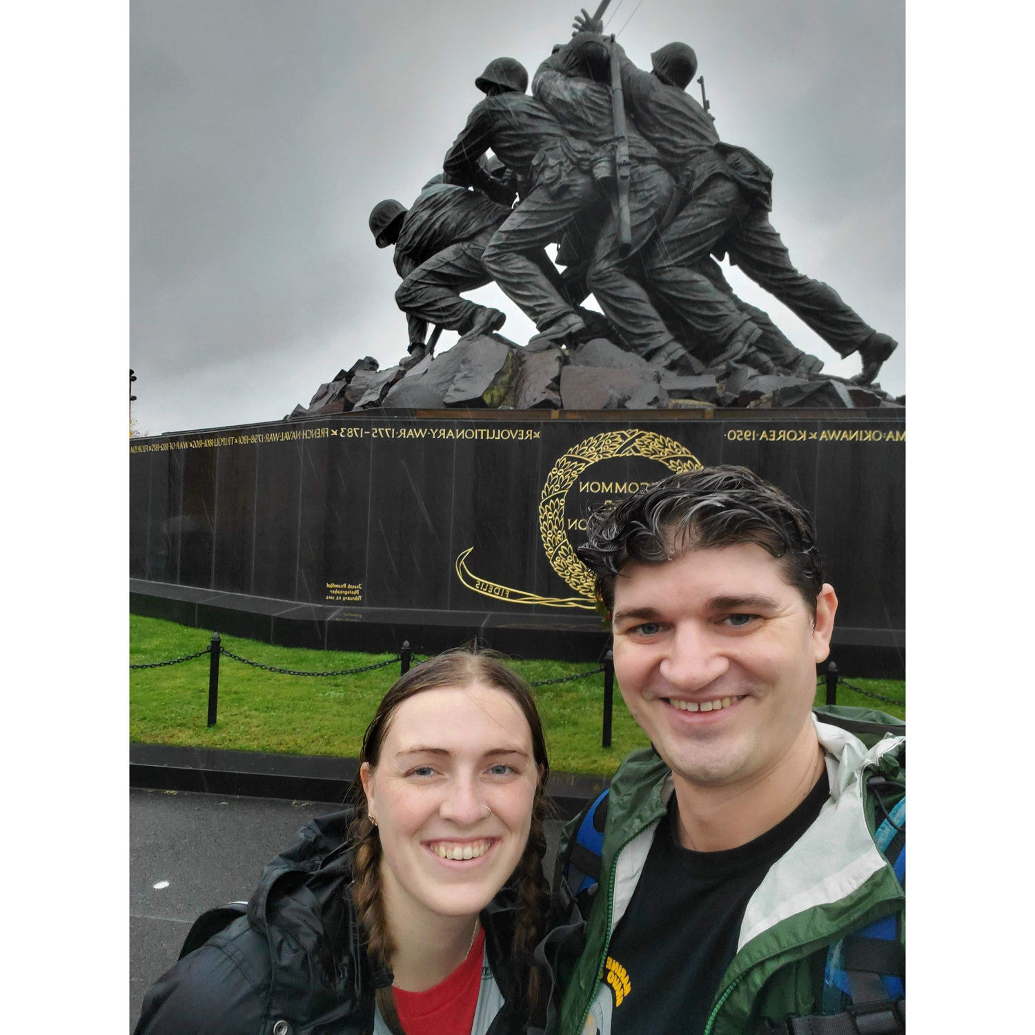After a rainy Veterans Day walk from the Marine Barraks at 8th and I to the Marine Corps War Memorial in Arlington, Virginia.