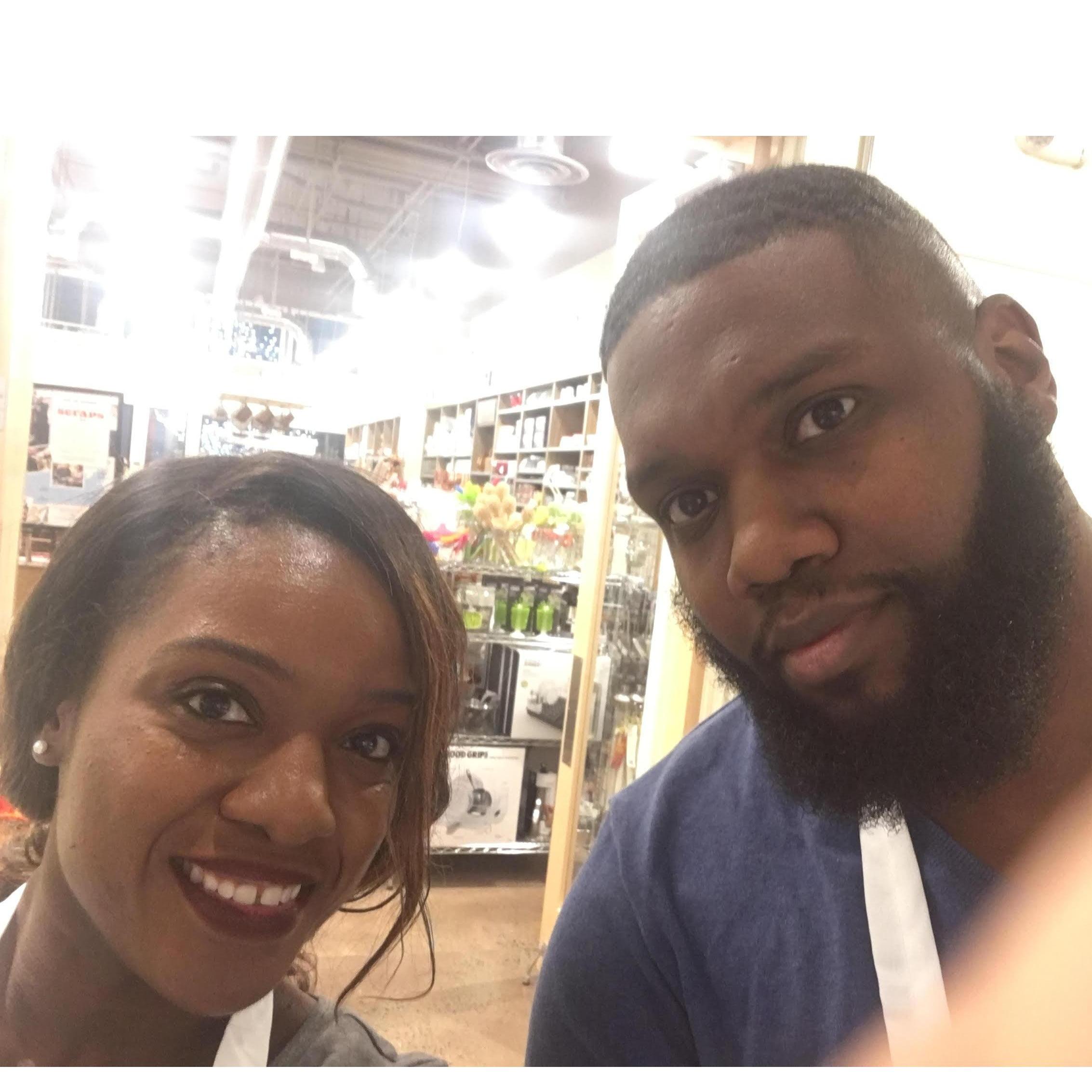 One year anniversary selfie! We took a cooking class at "Sur La Table"