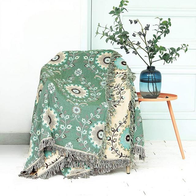 Heather Touch 100% Cotton Blanket 78x90 Summer Blanket Oversized Throw Chair Covers with Tassels Lightweight Breathable Decorative Bed Blanket 4 Layers Muslin Couch Slipcover Sofa Protector Sunflower