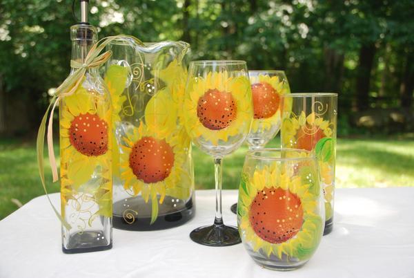 Sunflower Hand Painted Wine Glasses