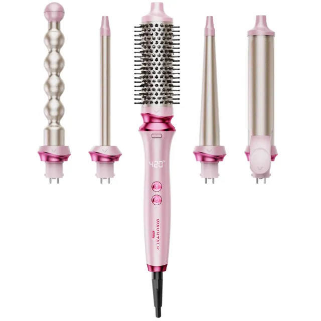 Wavytalk Heatwave Pro 5-in-1 Curling Wand Set, Includes Thermal Brush and 4 Interchangeable Ceramic Barrel for Multiple Styles, Model 350S