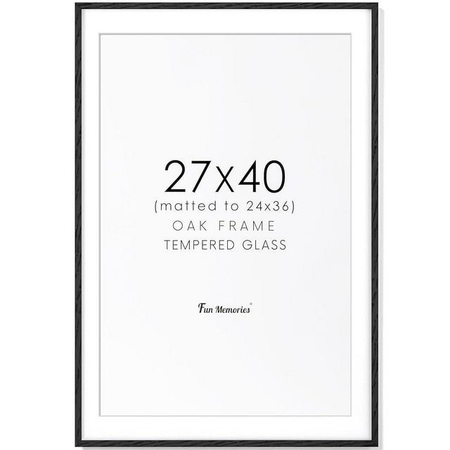 27x40 Poster Frame, 27"x40" Oak Wood Frame, 27x40 Picture Frame for Wall, Wood Frame 27 x 40 with Tempered Real Glass, 27x40 Frame with Mat for 24x36 (Black, 1 Pack)