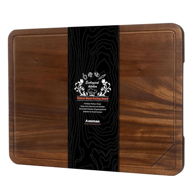 Axeman Walnut Wood Cutting Board 24x18" with Juice Groove for Kitchen Countertop, USA-Sourced Thick American Black-Walnut Wooden Chopping Board Charcuterie Board Butcher Block for Meat Vegetables