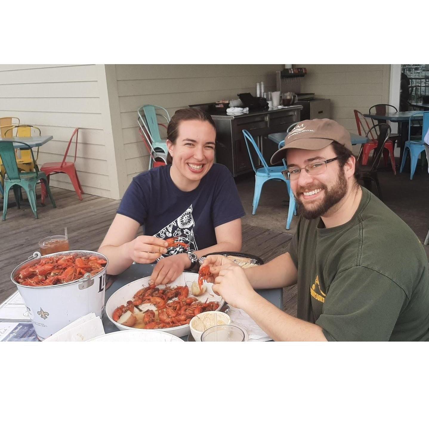 Eating lots of Crawfish in New Orleans, our first trip away together