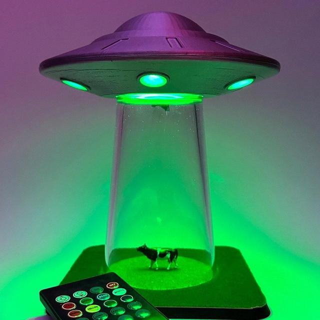 UFO Alien Abduction Silver LED Desk Lamp, Nightlight or Alien Decor. Unique Spaceship. Great gift Idea! Free Shipping!