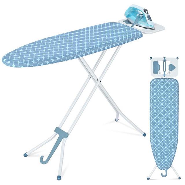 APEXCHASER Ironing Board, Heat Resistant Cover Iron Board with Iron Rest, Ironing Boards with Iron Harness, 7 Adjustable Height, Heavy Duty Metal Legs 13" X 43" Blue
