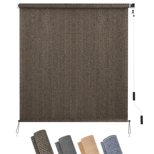 KELIXU Patio Shades Roll Up Outdoor Blind, 6’ W x 6’ H Cordless Sun Shade Privacy Screen with 90% UV Protection Exterior Roller Shade Cloth for Porch Pergola Backyard Windows Balcony, Mocha