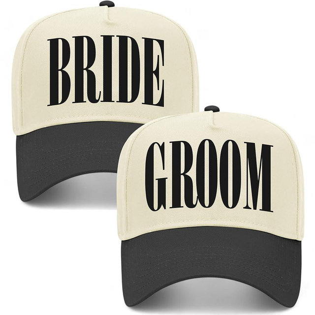 Bride & Groom Vintage Trucker Hats (2 Pack) | Wedding Marriage | Premium Snapback Baseball Hats for Men & Women