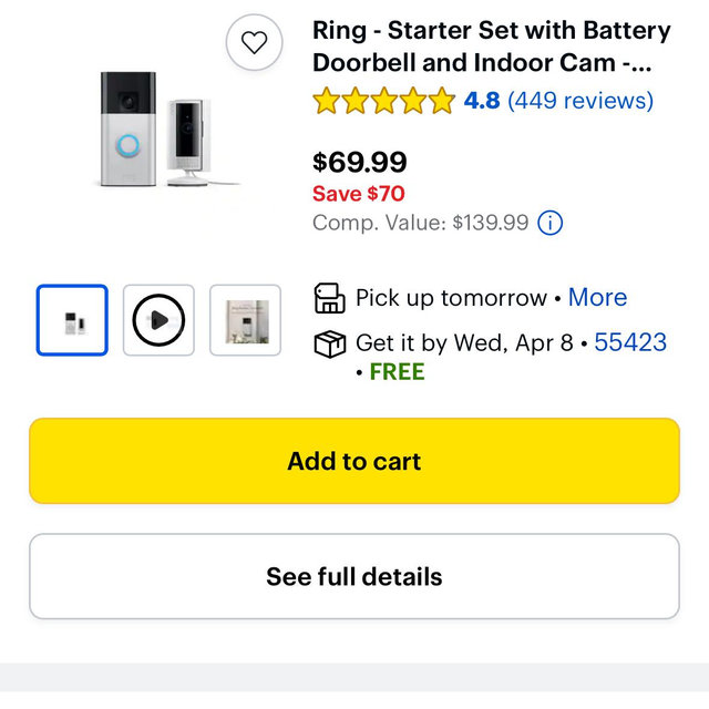 Ring - Starter Set with Battery Doorbell and Indoor Cam - Satin Nickel and White