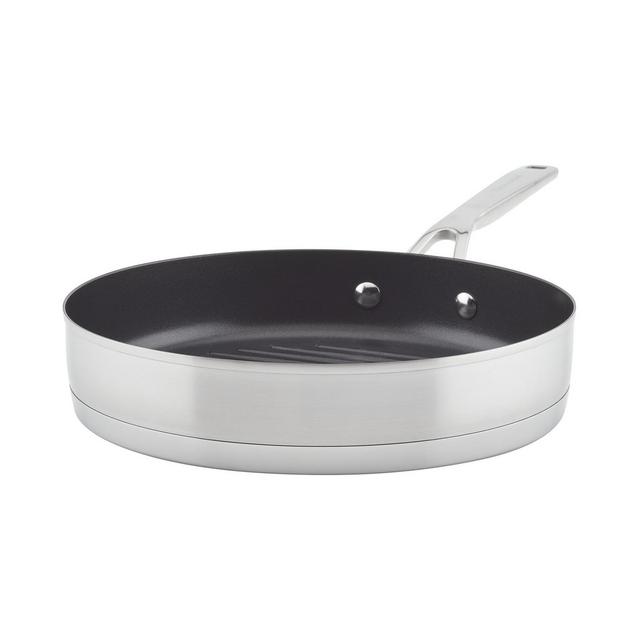 KitchenAid Brushed Stainless Steel Nonstick 10" Round Grill Pan
