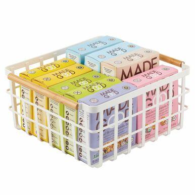 Set of Kitchen Pantry Metal Wire Basket with Bamboo Handles - 13" x 11" x 6"