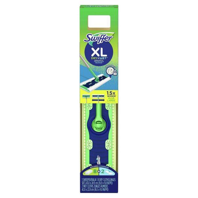 Swiffer Sweeper Dry + Wet XL Sweeping Kit (1 Sweeper, 8 Dry Cloths, 2 Wet Cloths)