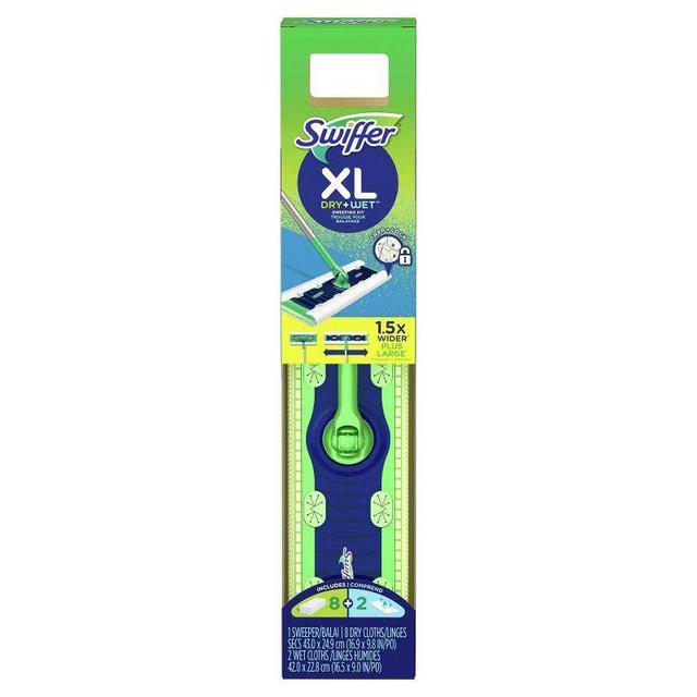 Swiffer Sweeper Dry + Wet XL Sweeping Kit (1 Sweeper, 8 Dry Cloths, 2 Wet Cloths)