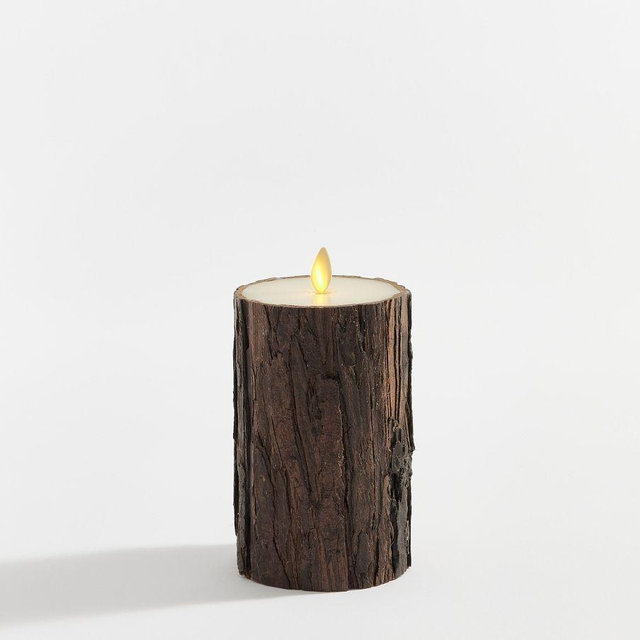 Premium Flickering Flameless Candle, Brown Bark, 3"x6"