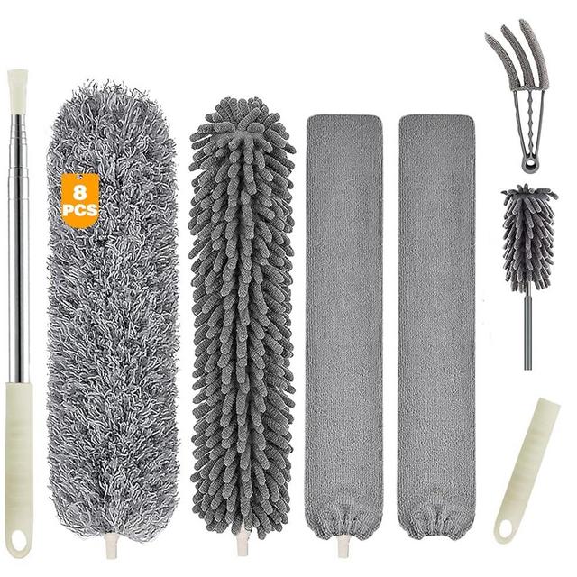 Buysenton Microfiber Duster, 7PCS Feather Duster with 100 Inch Telescoping Extension Pole, Reusable Bendable Dusters, Washable Lightweight Dusters for Ceilings Fans(2023 UAGRED)