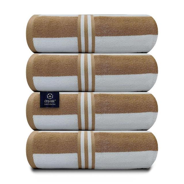 Organix Cabana Striped Beach Towel 36"x72", Large Highly Absorbent Pool Towels, 100% Ringspun Cotton Beach, Bathroom and Pool Towels 4 Pack Adult Luxury Beach Towels, Quick Dry Lightweight - Beige
