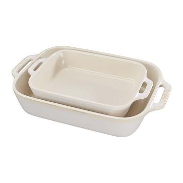 Staub Ceramic 2-Piece Rectangular Baking Dish Set, White