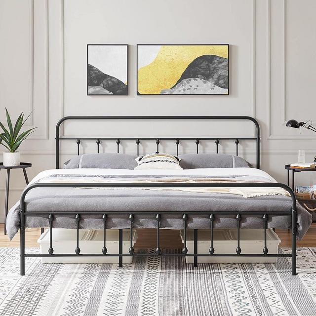 Yaheetech Classic Metal Platform Bed Frame Mattress Foundation with Victorian Style Iron-Art Headboard/Footboard/Under Bed Storage/No Box Spring Needed/California King Size Black