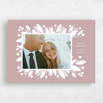Grayed Mauve, Pink Holiday Card - Evergreen Landscape