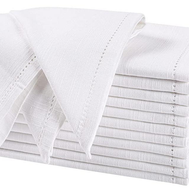 Cloth Napkin in cotton Duck Fabric-17x17 White,Wedding Napkins, Cocktails Napkins, Fabric Napkins, Cotton Napkins Mitered Corners & Generous Hem, Machine Washable Dinner Napkins, Set Of 12
