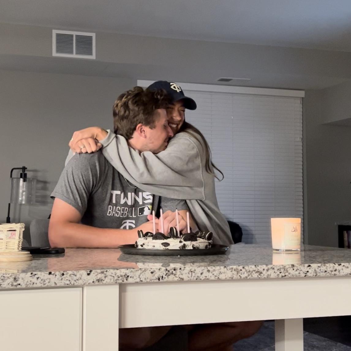 Collin's 24th Birthday in our first apartment together. I made him a cake for the first time. Cookies and Cream which is his favorite :)
