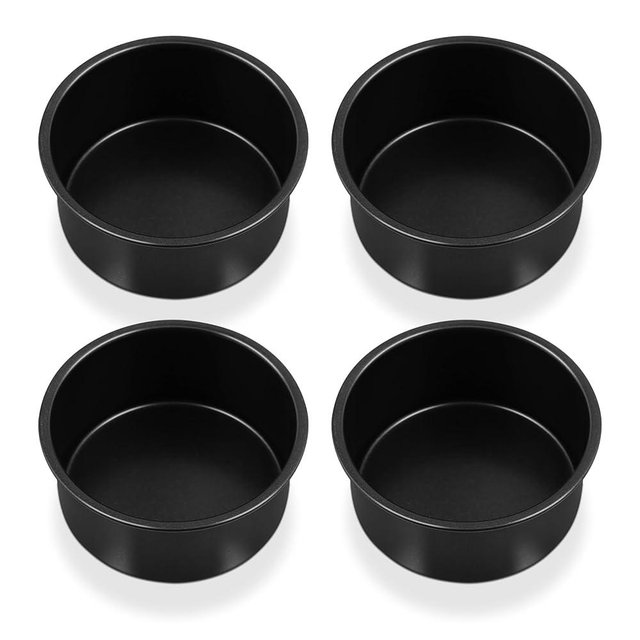 P&P CHEF Non-stick Cake Pan Set of 4, 4 Inch Round Baking Cake Pans Tins for Tier Smash Cakes, Non-Toxic & Solid, Stainless Steel Core & Leak-Proof, 4Pcs